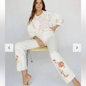 Reformation White Cynthia Straight Leg Mid Rise Denim Jeans